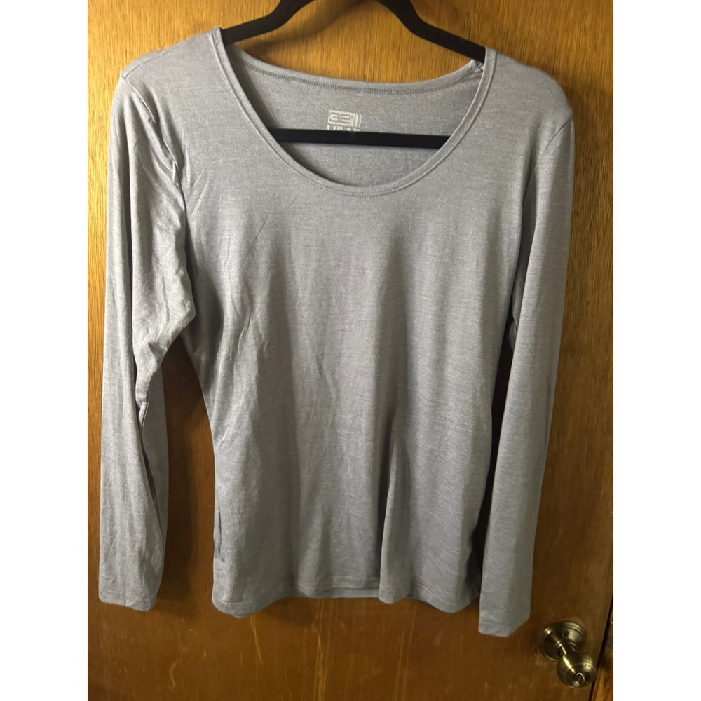 32 Degrees Heat Womens Gray Long Sleeve Scoop Neck Thermal Base Layer Top Large